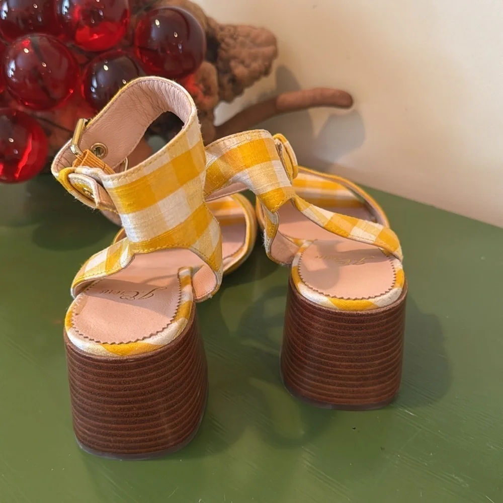 J.Crew Yellow and white Gingham Women's Sandals